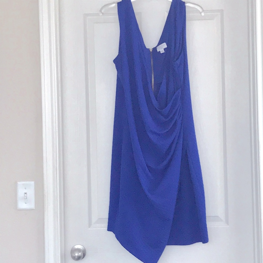 Royal blue textured faux wrap dress